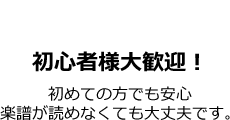 無料体験レッスン - 初心者様大歓迎 - 初めての方でも安心。楽譜が読めなくても大丈夫です。